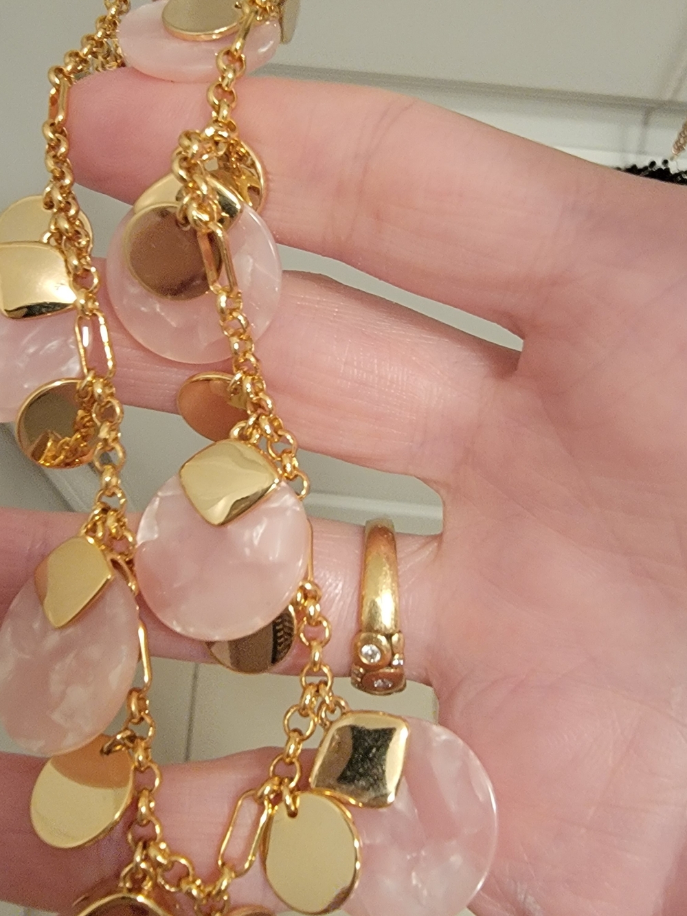 Talbots Gold-Tone Necklace with Pink Mother-of-Pearl Discs